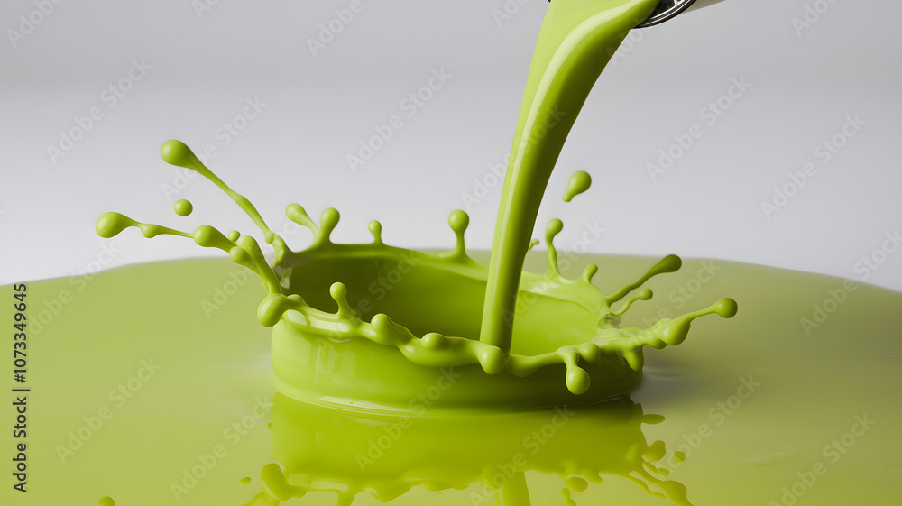 Poster vibrant green paint splashes onto a surface, creating an artistic display of color and texture durin