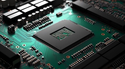 Fototapeta premium Microchip and circuit texture, forming a dense, intricate abstract pattern for backgrounds, tech displays, and industry-related promotional visuals