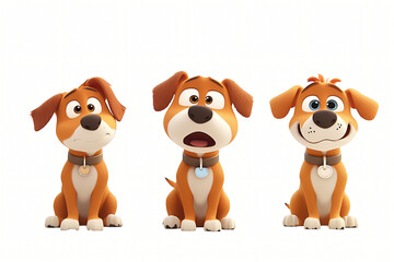 Three Dogs on White Background