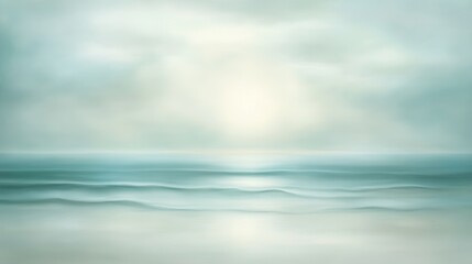 Obraz premium A painting of a beach with a blue sky and a calm ocean