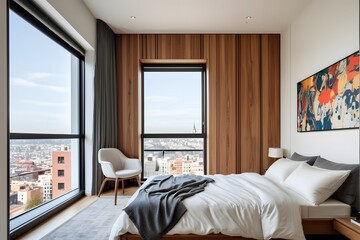 Modern high-rise apartment interior design with window