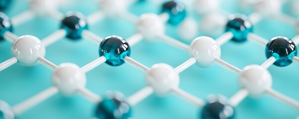 A close-up view of molecular structures showcasing interconnected atoms in vibrant colors, illustrating chemistry and science concepts.