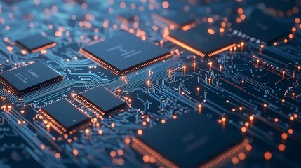 Obraz premium Abstract tech-themed background with microchip textures and connecting circuits, ideal for software presentations, web design, or promotional materials