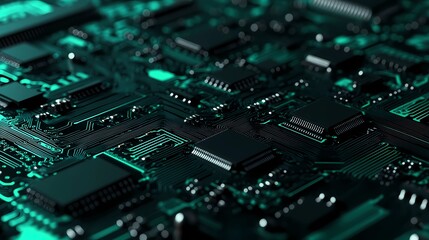 Fototapeta premium Abstract tech-themed background with microchip textures and connecting circuits, ideal for software presentations, web design, or promotional materials