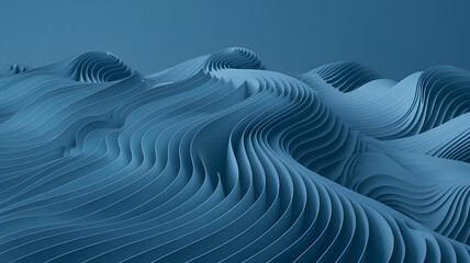 Abstract representation of rolling waves in shades of blue with flowing curves and intricate textures, evoking a sense of calmness and serenity