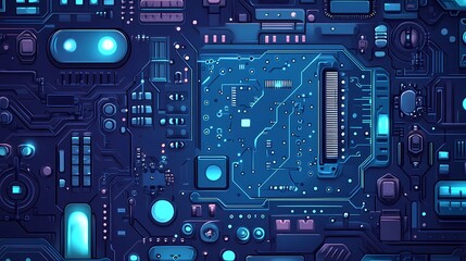 Fototapeta premium Abstract tech-themed background with microchip textures and connecting circuits, ideal for software presentations, web design, or promotional materials