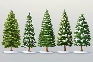 Obraz premium Christmas display of frosted and green trees with star toppers set on white bases for a minimalist indoor holiday arrangement