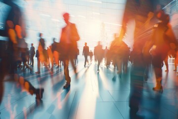 Blurred business people trade fair like stock photo. Neural network ai generated art