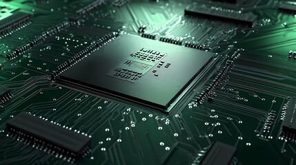 Complex pattern of electronic microchips with highlighted pathways, suitable for backgrounds related to AI, computing, and digital innovation