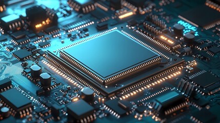 Obraz premium Seamless microchip texture, showcasing electronic circuit designs with intricate details, providing a modern tech-inspired backdrop for various digital projects