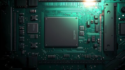 Fototapeta premium Seamless microchip texture, showcasing electronic circuit designs with intricate details, providing a modern tech-inspired backdrop for various digital projects