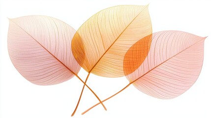 Hand-drawn golden leaves with subtle pink watercolor texture, elegant and serene floral composition