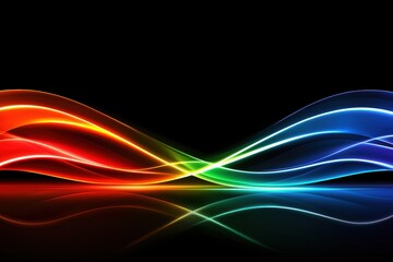 Neon light trails in green, red, and blue, flowing abstract patterns on dark backdrop, dynamic and vibrant design
