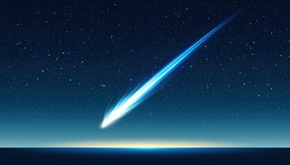 Starry night with glowing blue shooting star, calm and expansive celestial view, deep space gradient background