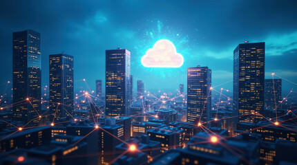 Obraz premium Advanced Cloud Networks Linking Financial Buildings for Secure Data Transfer