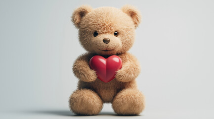 Obraz premium A cute teddy bear holding a heart, isolated on a white background,Valentine's day concept