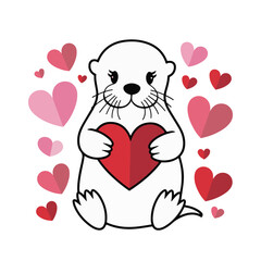 Black silhouette of Sea otter illustration icon vector for logo, isolated on white background.