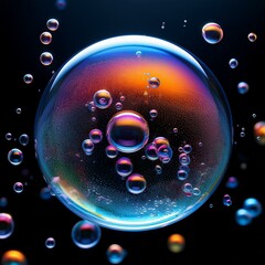 Bubbles on a black background, creating a striking and vibrant contrast