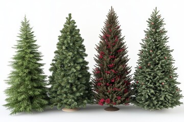 Fototapeta premium Decorative mini evergreen trees dusted with gold glitter standing on a dark reflective surface capturing a glamorous and modern holiday look