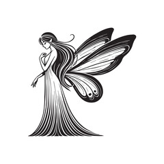 Fototapeta premium Fairy vector illustration in black and white - Tooth Fairy Clipart Design 