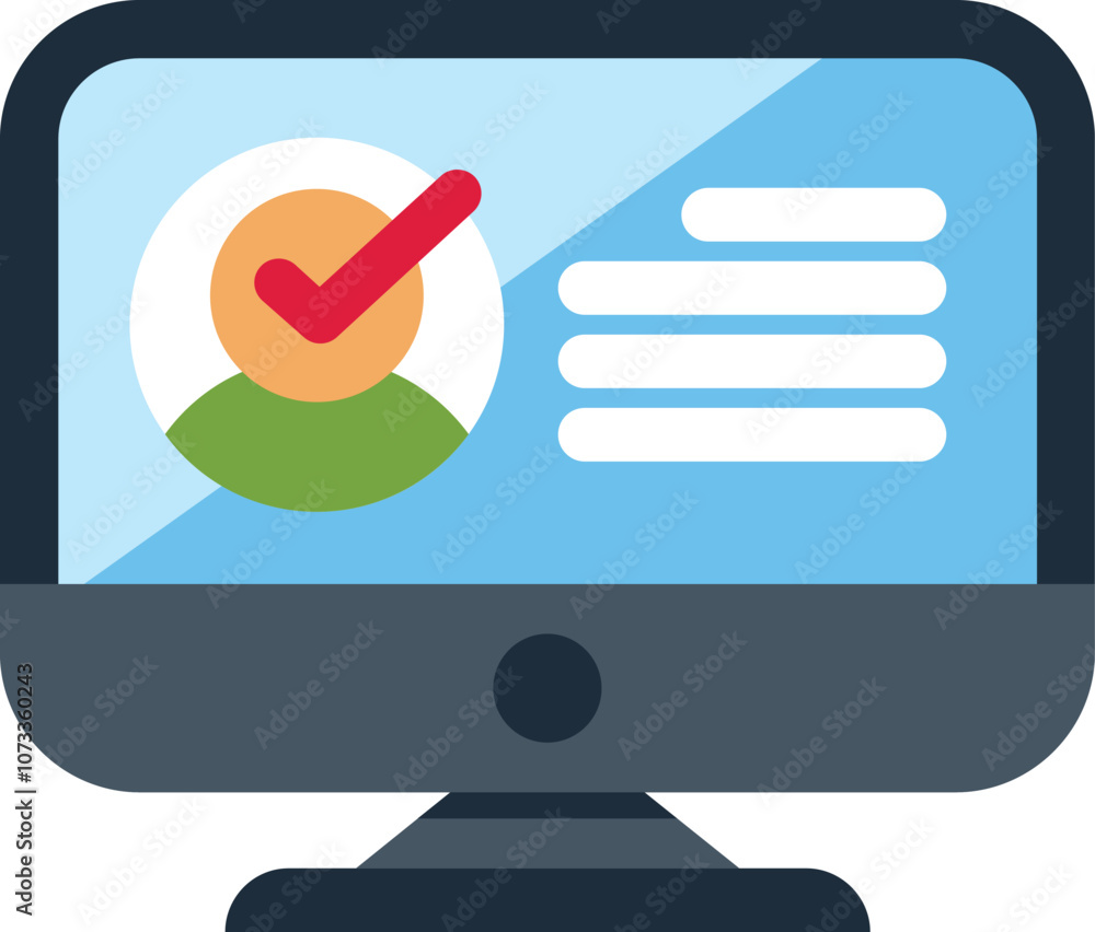 Poster computer displaying a valid profile with a check mark icon, symbolizing successful verification or c