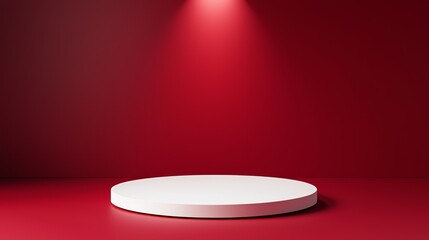 Minimalist display pedestal on a vibrant red background, ideal for showcasing products or artworks.
