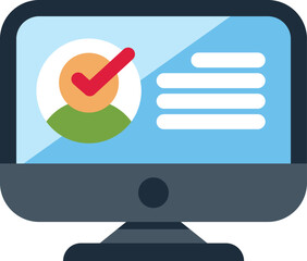 Computer displaying a valid profile with a check mark icon, symbolizing successful verification or completion