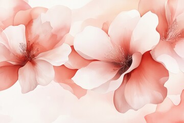Soft pink watercolor background with small white flowers and petals, delicate and dreamy floral design