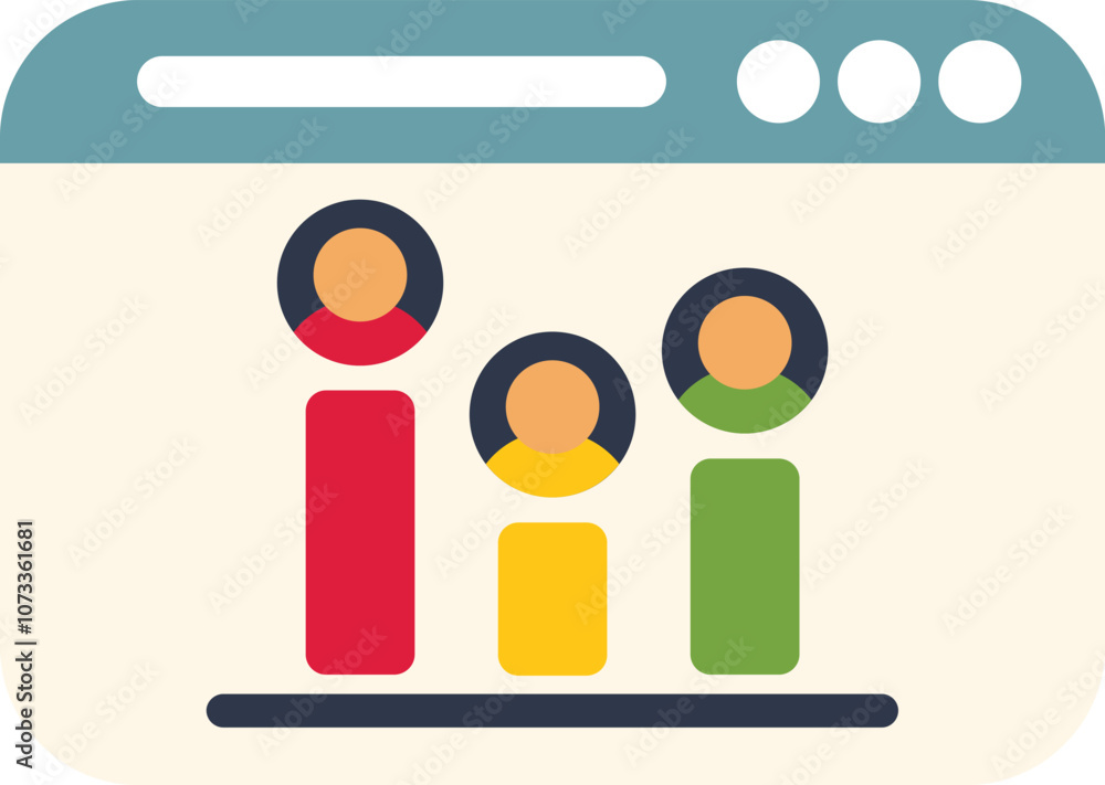 Poster statistical bar chart with user icons representing customer analysis on a website
