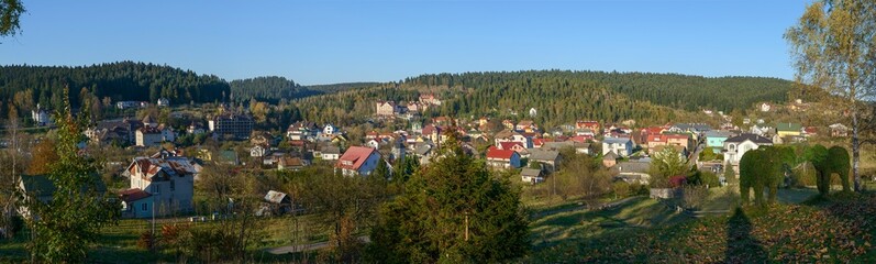 Fototapeta premium View from Landscape Park of Panteleimon the Healer, Skhidnytsia, Ukraine.