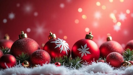 Festive holiday-themed arrangement scene, christmas, arrangement-merry and ornaments-red