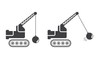 crane machine with wreck ball icon