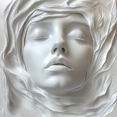 Explore the ethereal beauty of a serene white facial sculpture capturing emotions and tranquility
