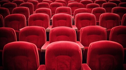 Obraz premium Rows of Empty Red Theatre Seats with Luxurious Upholstery Creating a Cozy and Inviting Atmosphere for Moviegoers in an Abandoned Cinema Hall