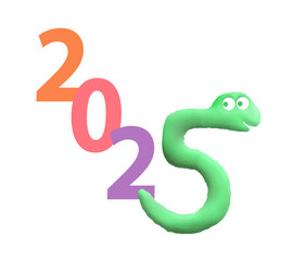 2025 logotype with funny green snake symbol of new year
