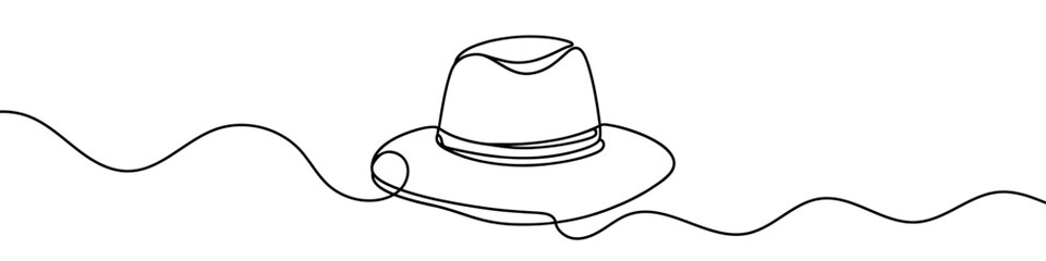 Continuous line is creating a stylish hat in this minimalist vector illustration