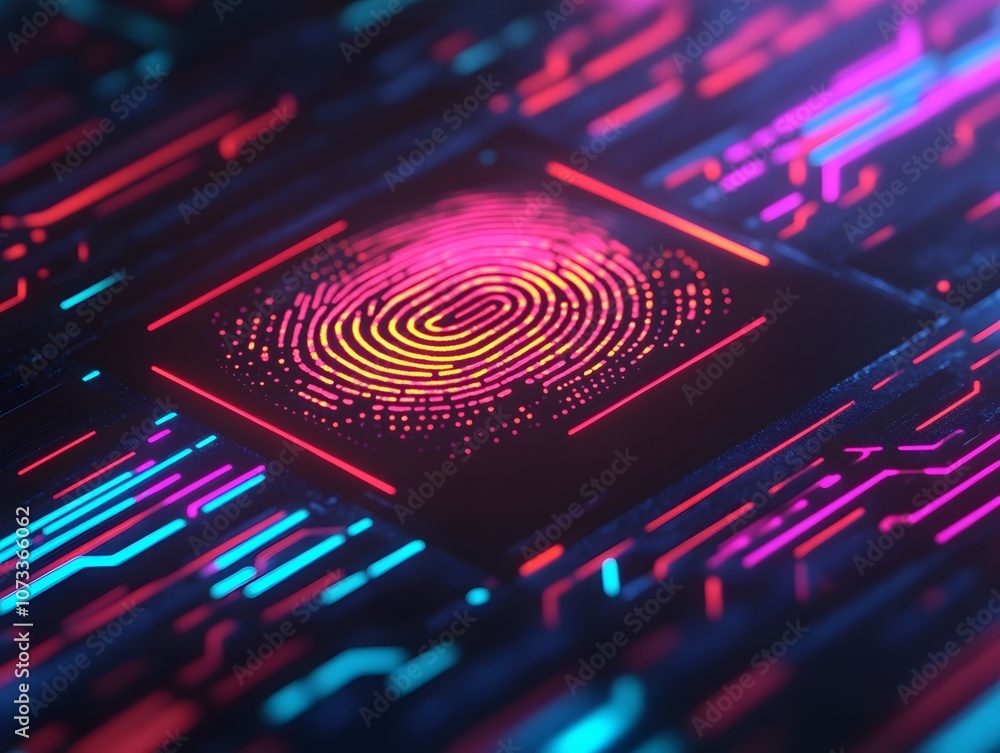 Aufkleber Vibrant Digital Fingerprint with Colorful Circuit Patterns Representing Technology and Security in a Futuristic Background