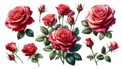 Collection of Red Roses in Various Stages of Bloom