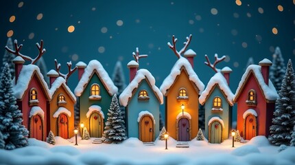 christmas miniature diorama. A fairytale Christmas scene with a snow-covered winter village and warm light.