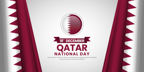 Happy Qatar National Day Banner Background Greetings with Waving Realistic Flag