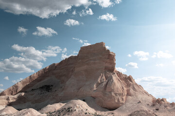 View of canyon hill on background of blue sky.