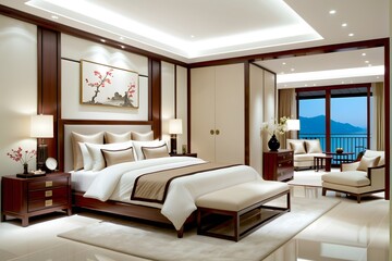 Beautiful traditional Chinese style bedroom interior design.