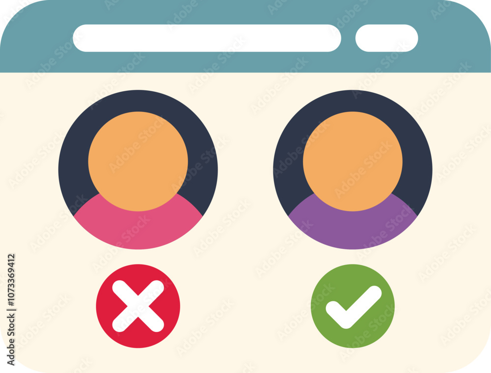 Poster website is showing user profiles with checkmark and cross mark icons, representing positive and nega