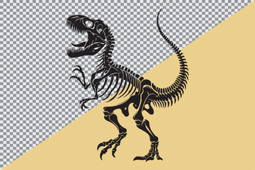 A black silhouette of a dinosaur skeleton