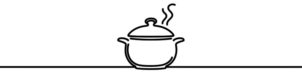 Minimalist vector illustration of a cooking pot drawn with a single continuous line