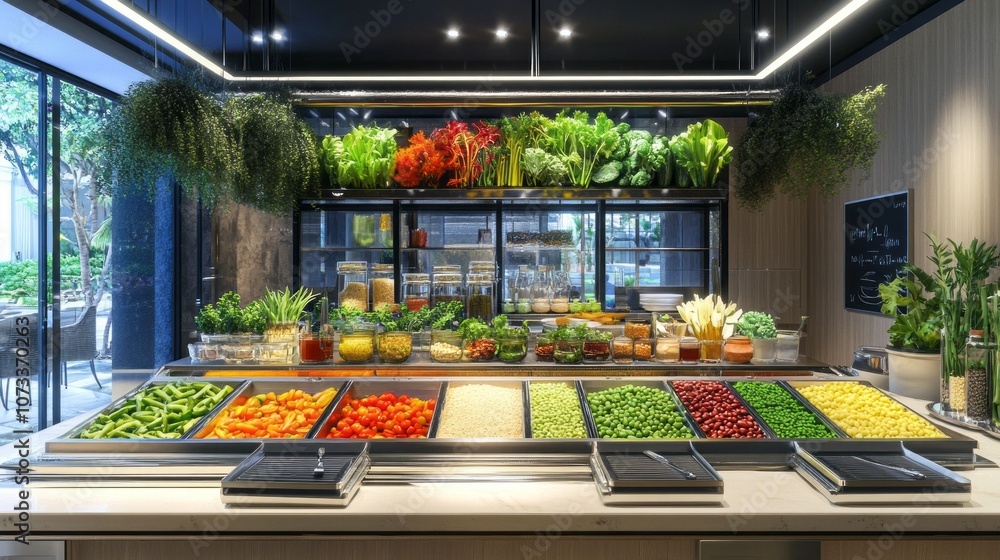 Poster a large salad bar with many different types of vegetables