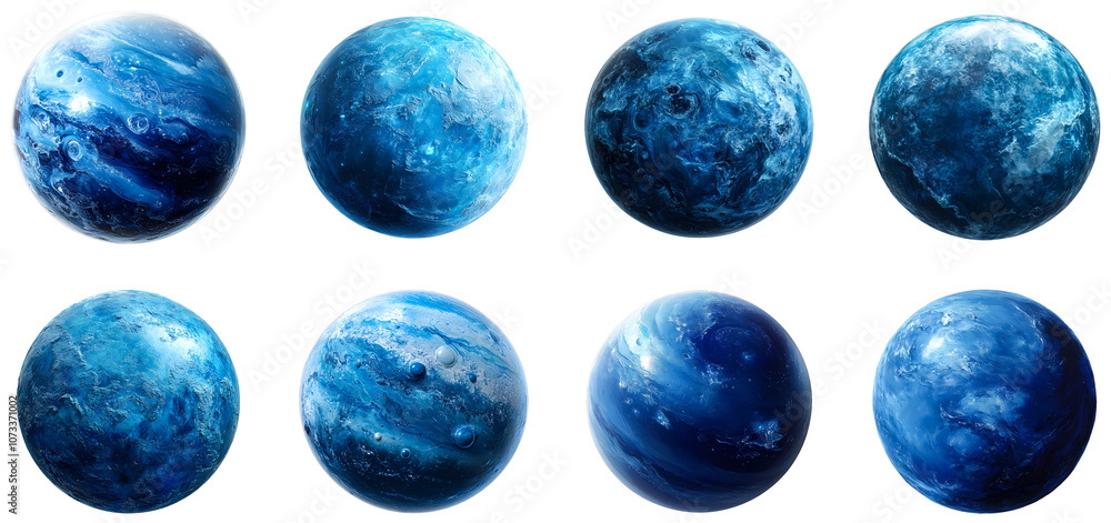 Wall mural a detailed view of neptune set in various artistic styles and colors isolated on transparent backgro