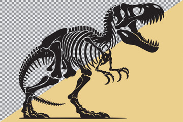 A black silhouette of a dinosaur skeleton