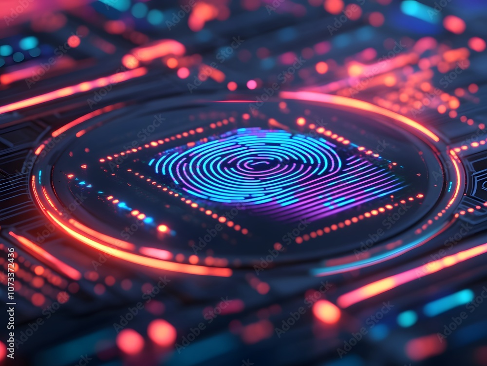 Aufkleber Futuristic Digital Abstract Background Featuring Colorful Glowing Circles and Intricate Circuit Patterns Perfect for Technology and Innovation Concepts