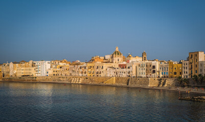 View of the historic part of the city of Trapani in Sicily overlooking the sea in the June 2023 with clear sky.